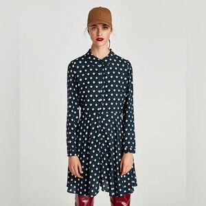 Zara Women’s Dark Blue & Green & White Geometric Print Long Sleeve Dress